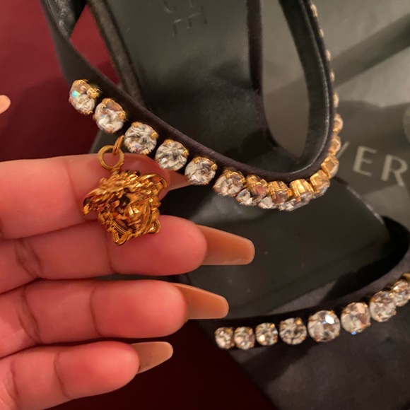 Gold Versace medusa, open toe heels - Picture 2 of 3